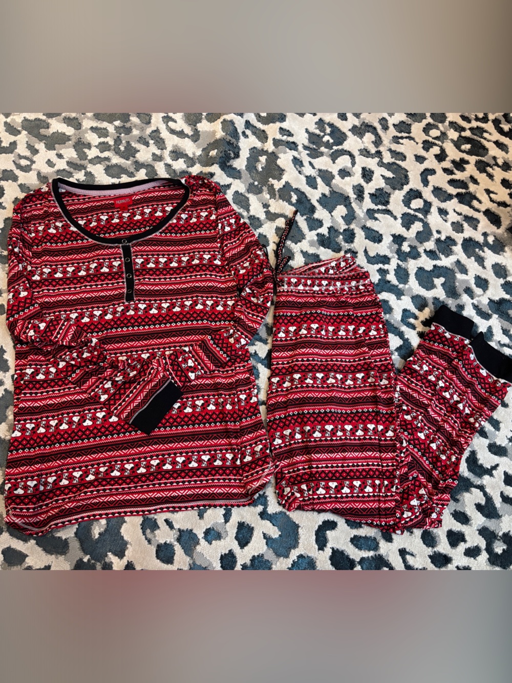 Peanuts Red Patterned Women's Pajama Set